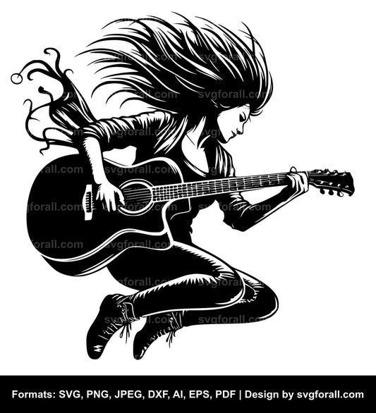 Guitar Player Jumping Vector SVG