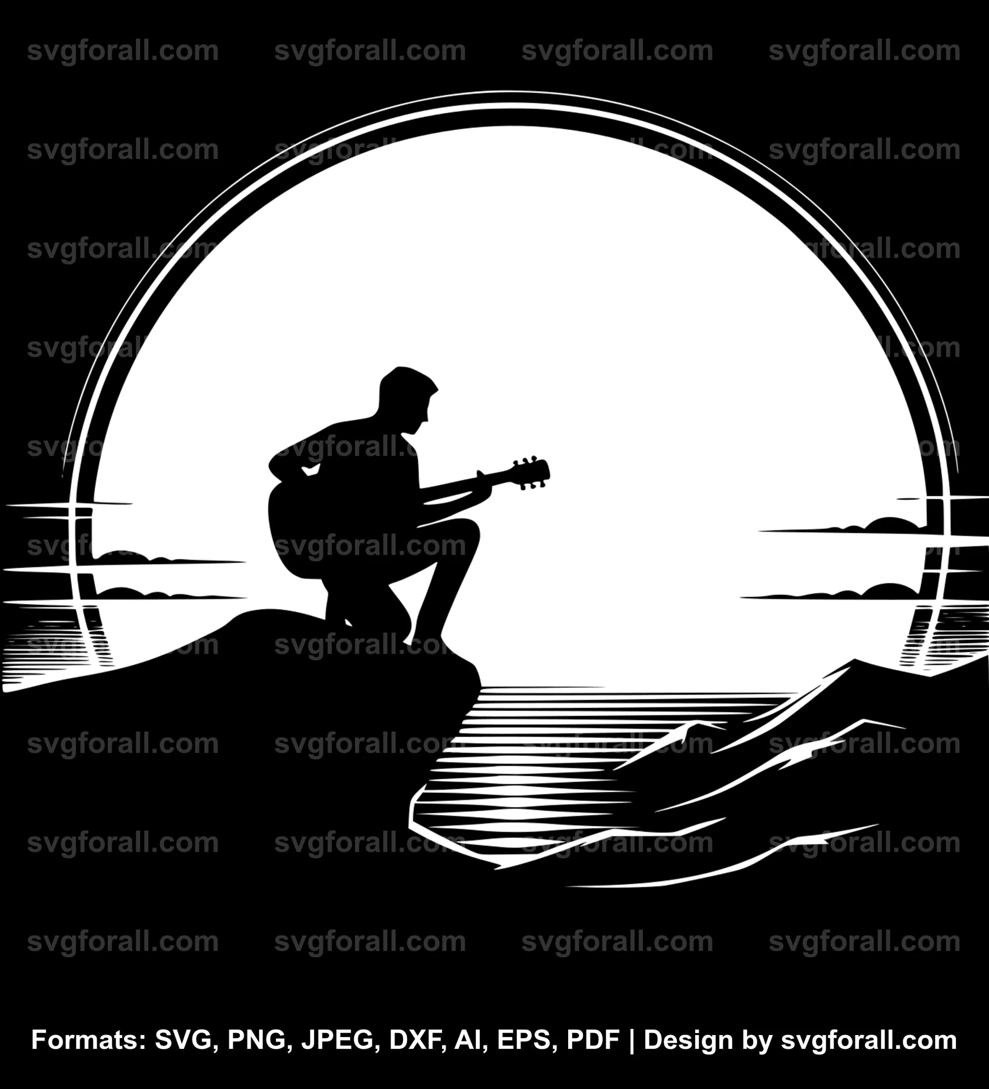 Guitar Player Sunset Black SVG