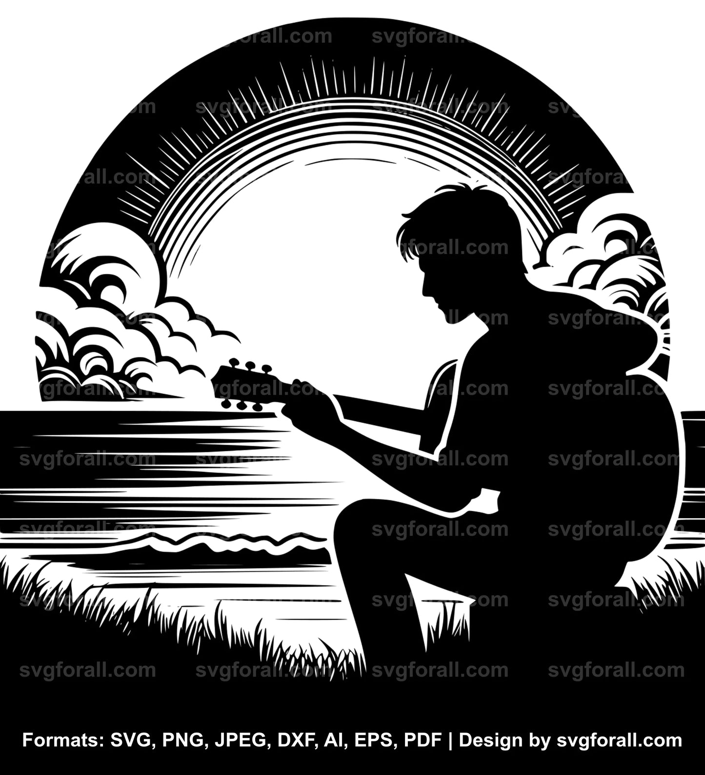 Guitar Player Sunset SVG