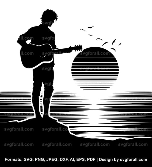 Guitar Player Sunset SVG File