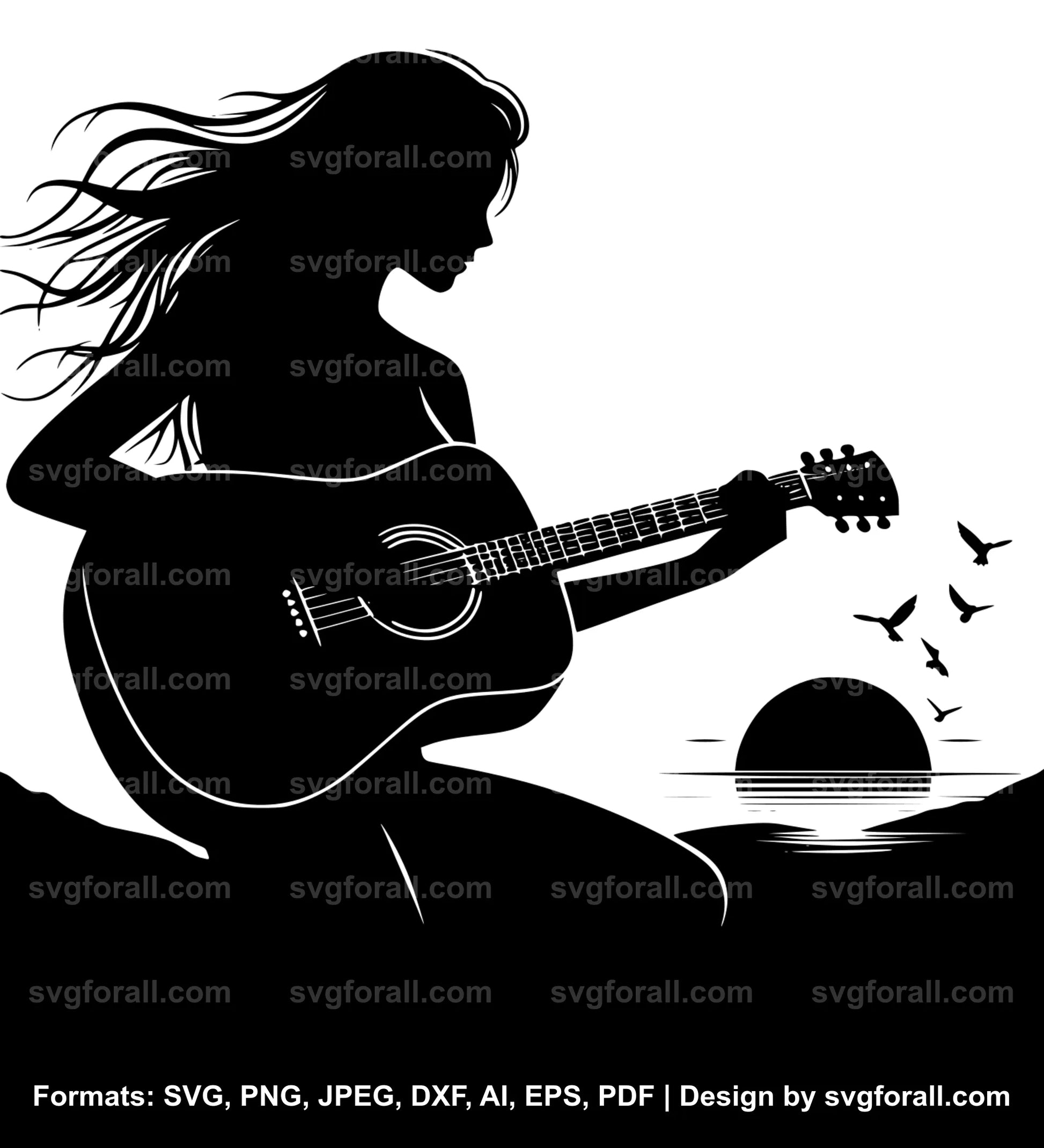 Guitar Player Sunset SVG PNG