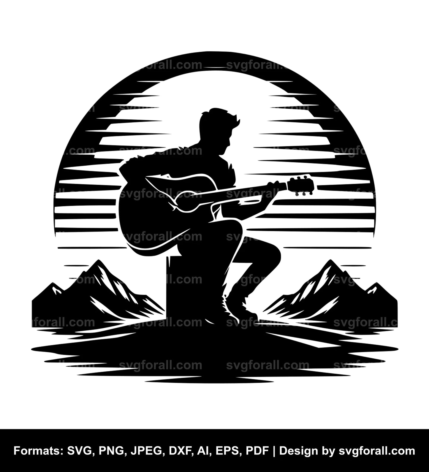 Guitar Player Sunset SVG Vector