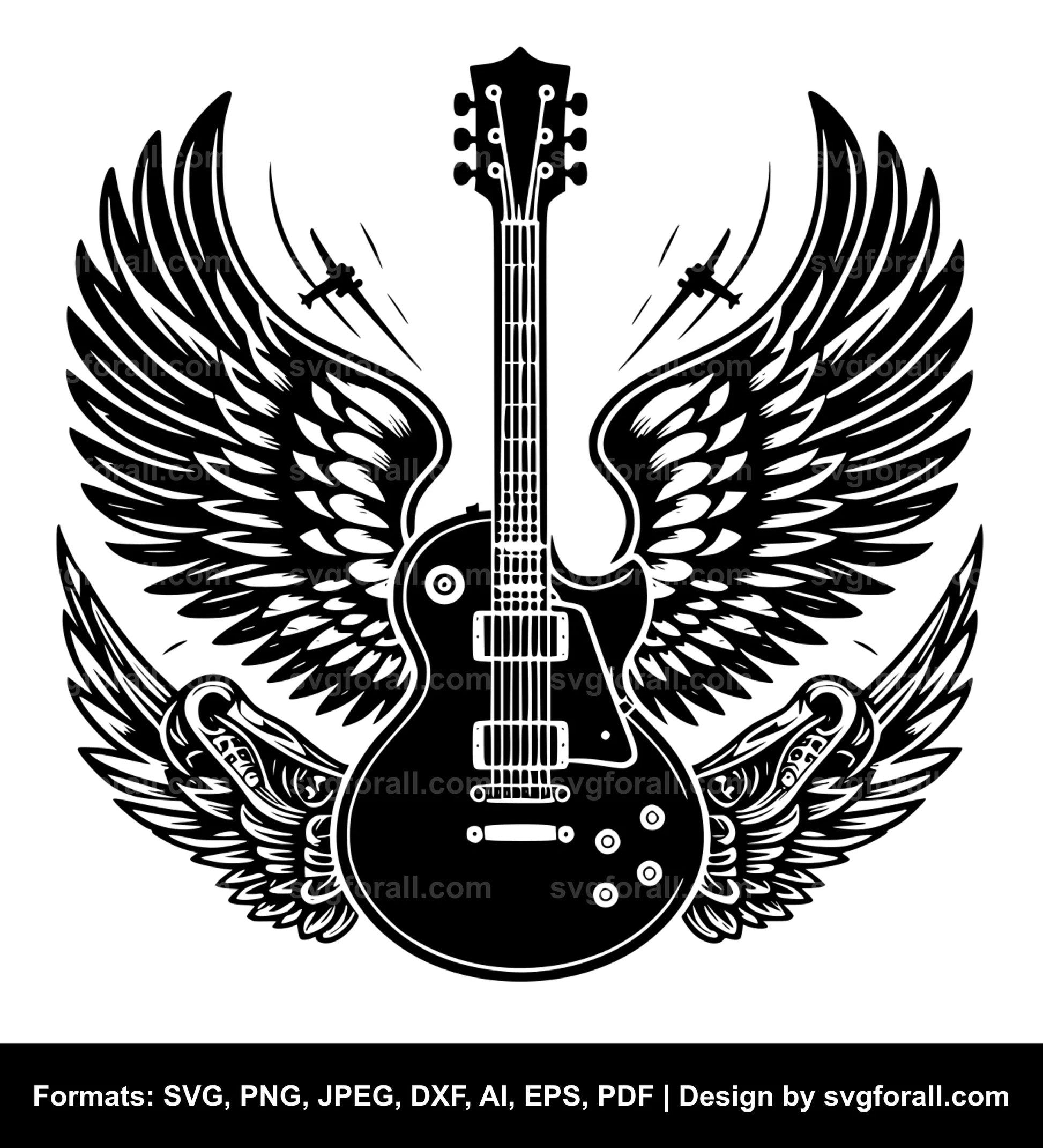 Guitar With Wings Black SVG