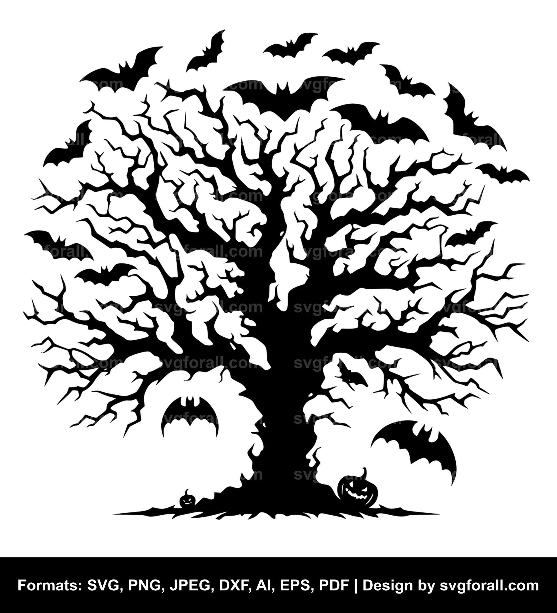 Halloween Bat Tree Black SVG