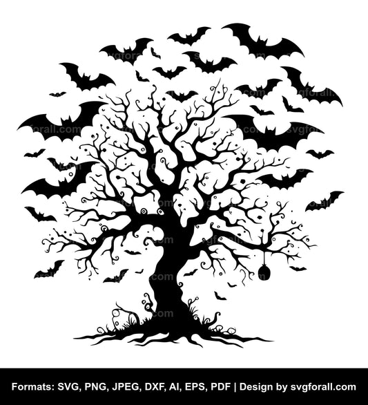 Halloween Bat Tree SVG PNG