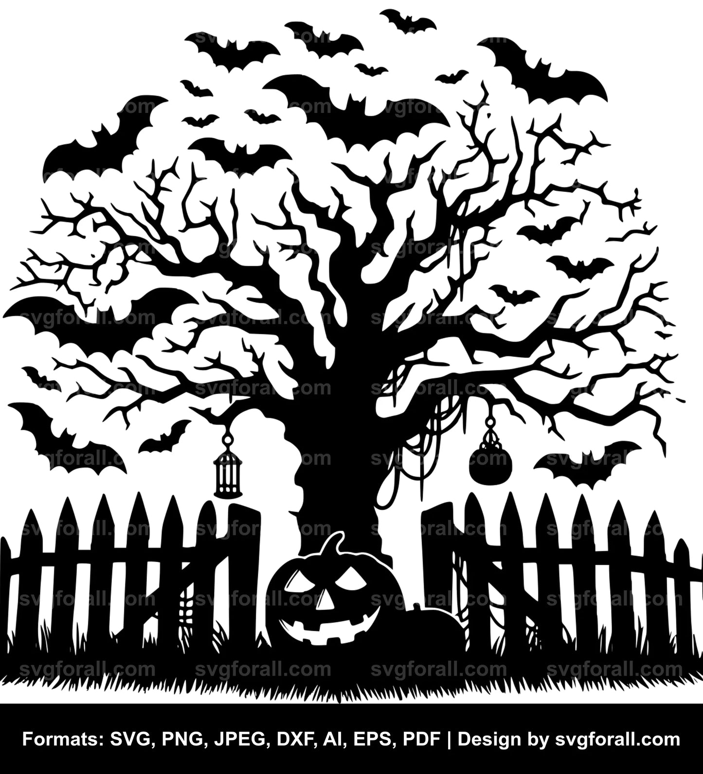 Halloween Bat Tree Vector SVG