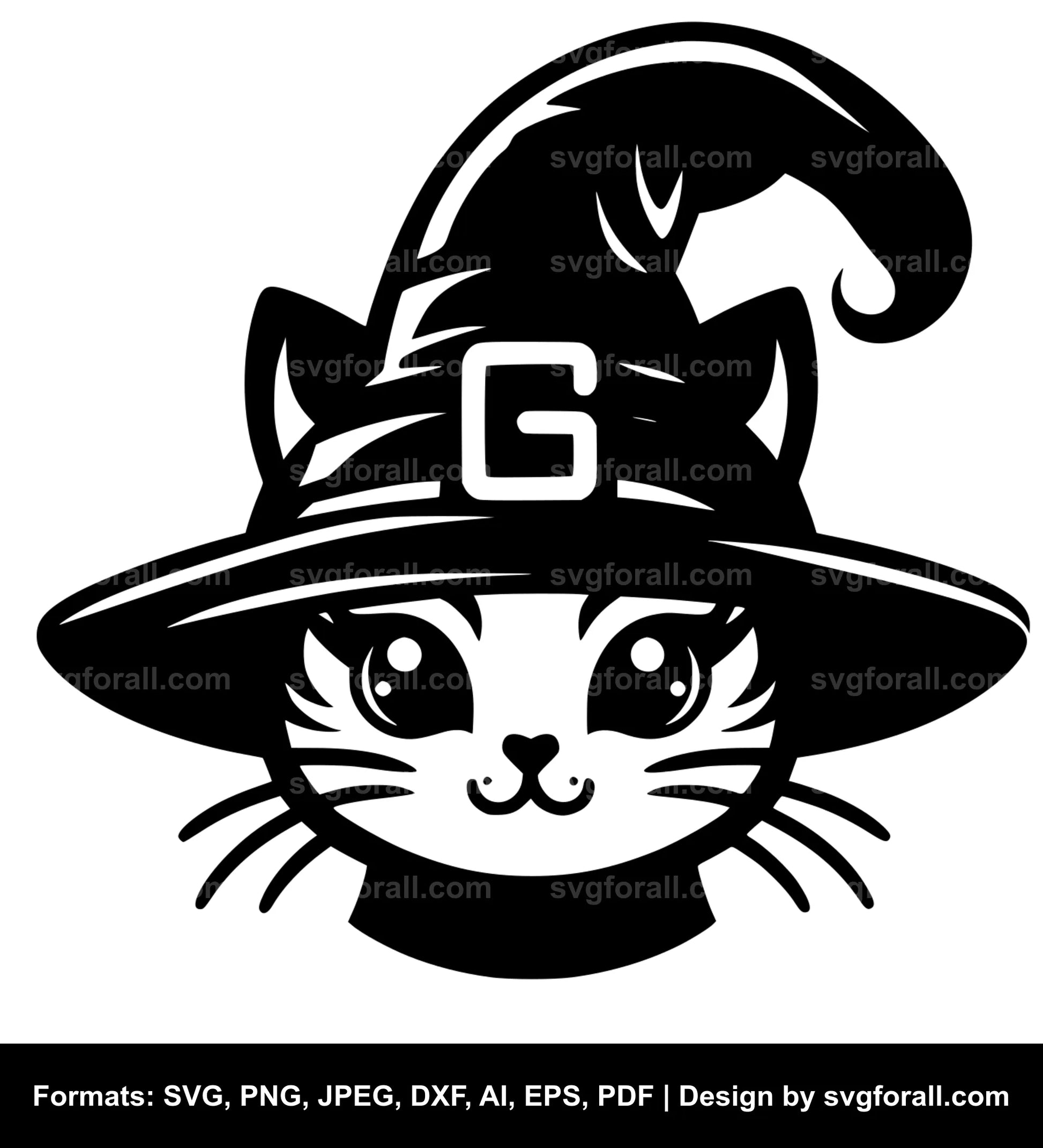 Halloween Cat With Witch Hat Black SVG