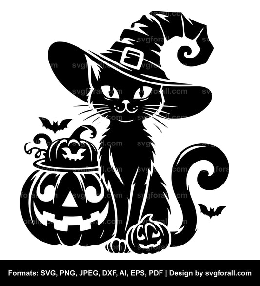 Halloween Cat With Witch Hat SVG PNG