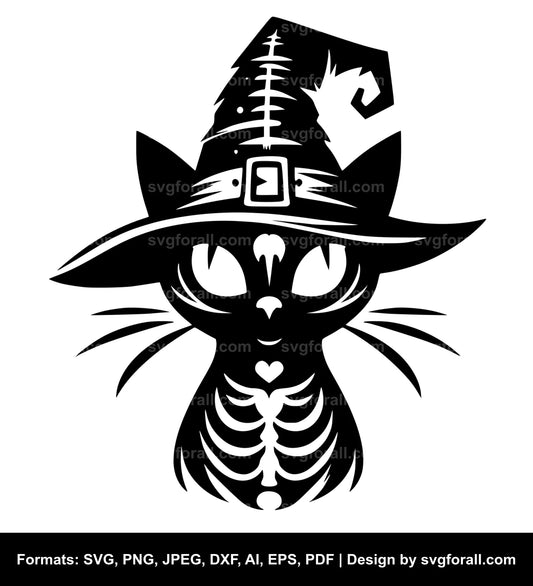 Halloween Cat With Witch Hat Vector SVG