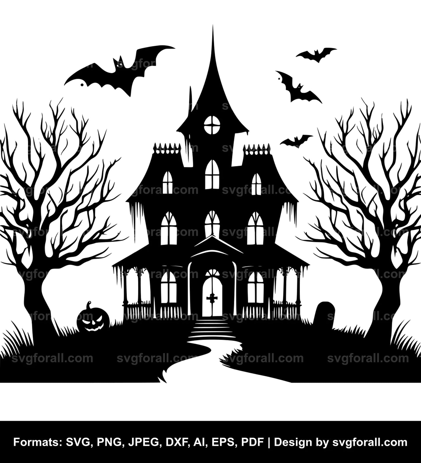 Halloween Spooky House Black SVG