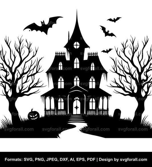 Halloween Spooky House Black SVG