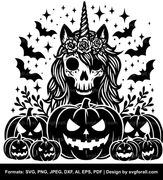 Halloween Unicorn Black SVG