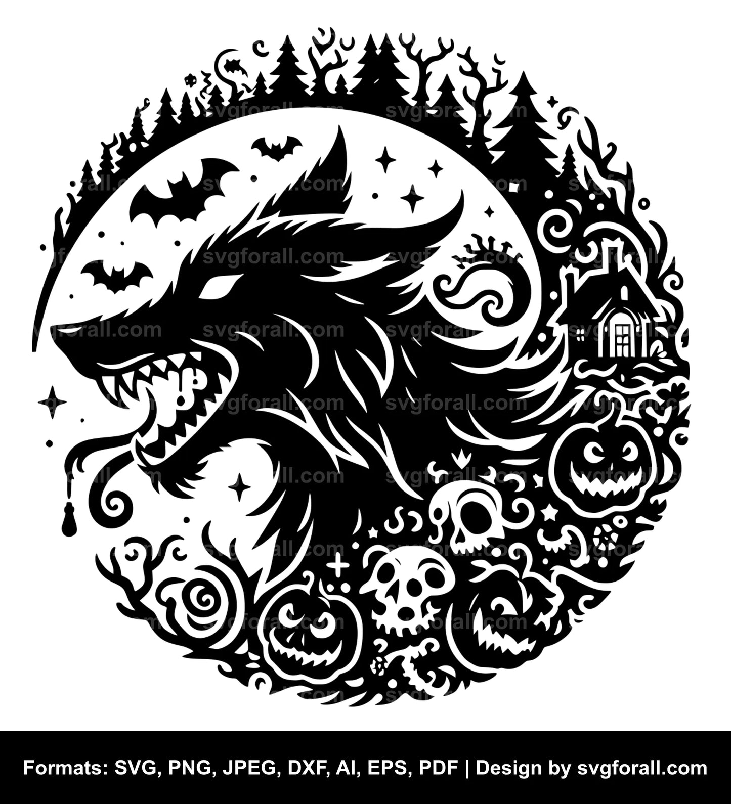 Halloween Wolf Black SVG