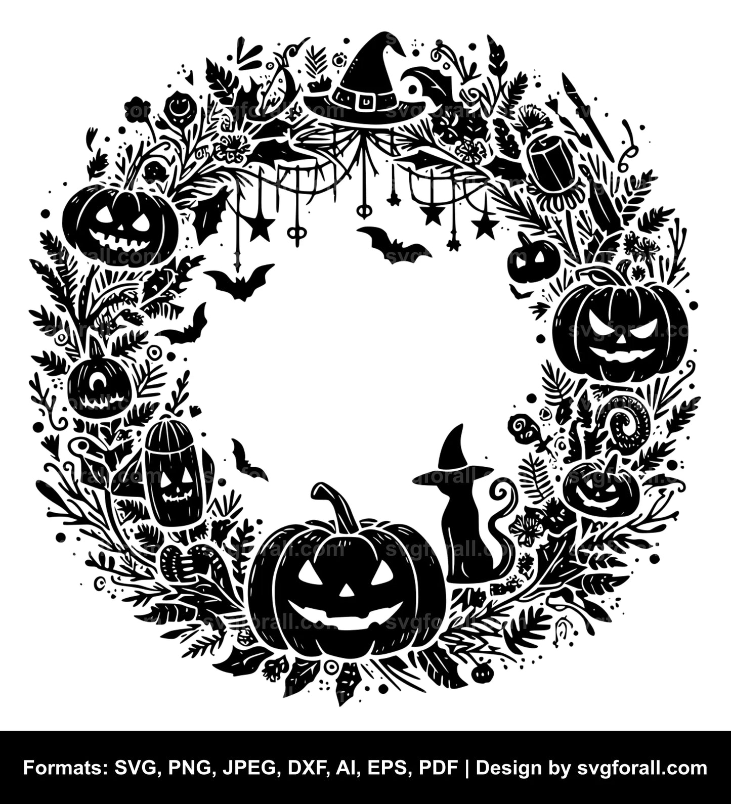 Halloween Wreath Black SVG