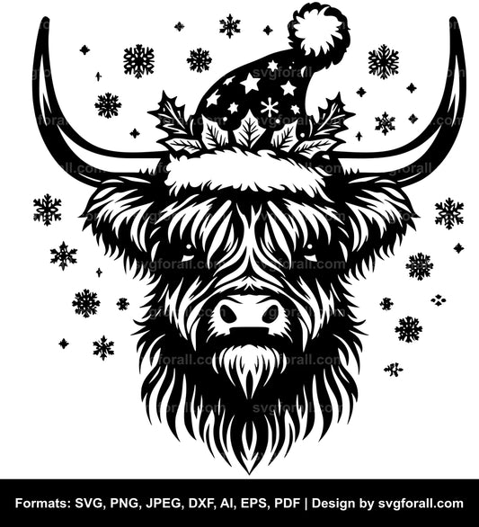 Highland Cow Christmas Black SVG