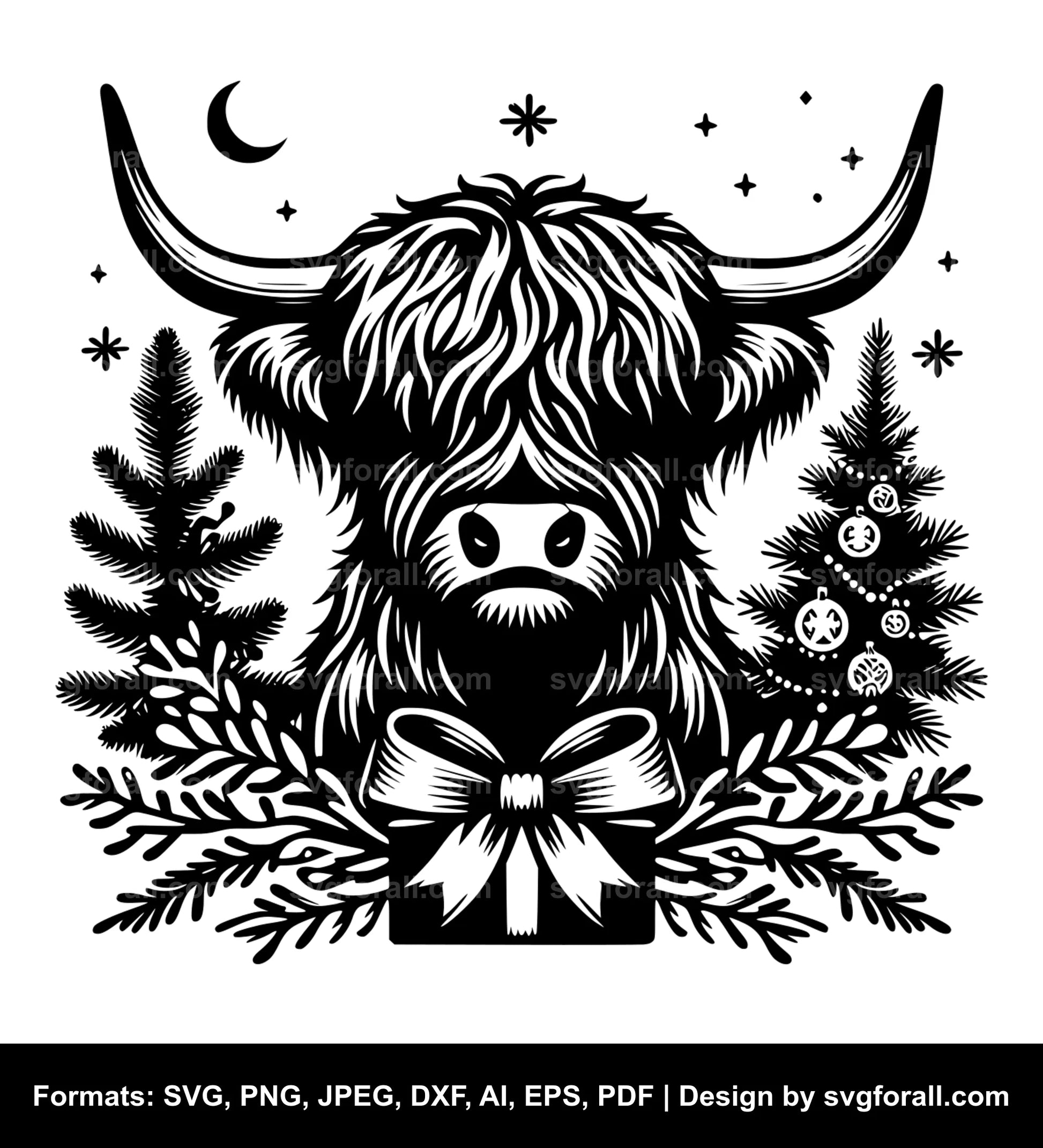 Highland Cow Christmas SVG PNG