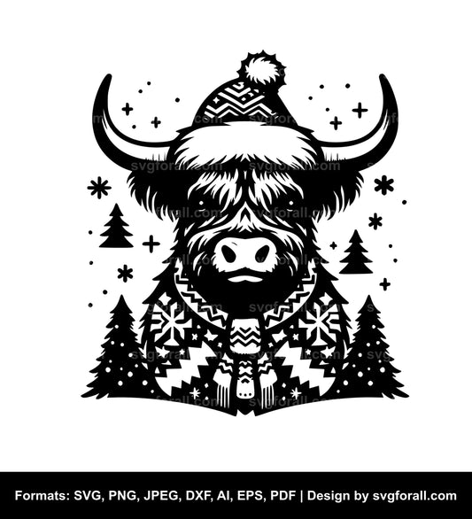 Highland Cow Christmas SVG Vector