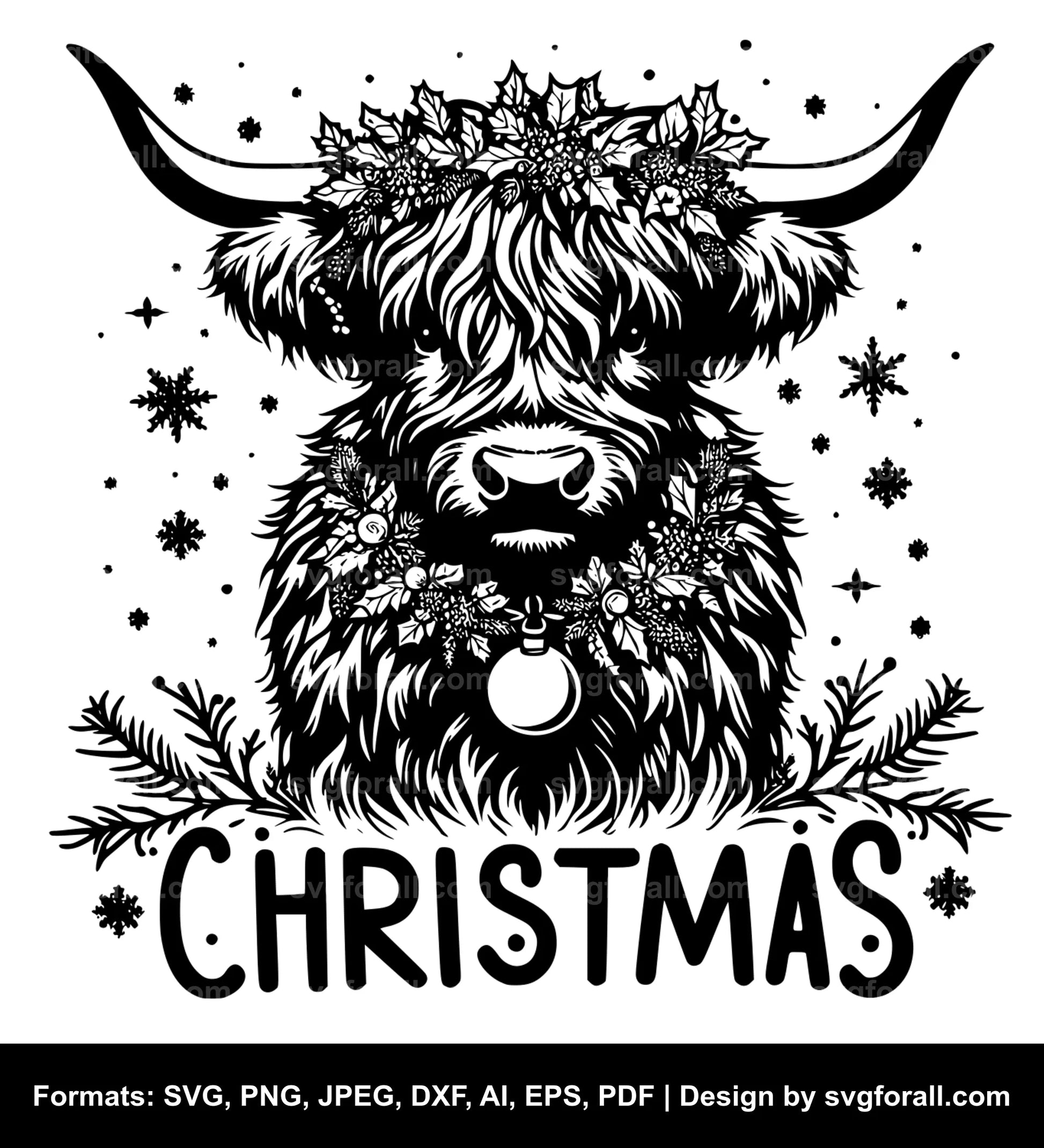 Highland Cow Christmas Vector SVG