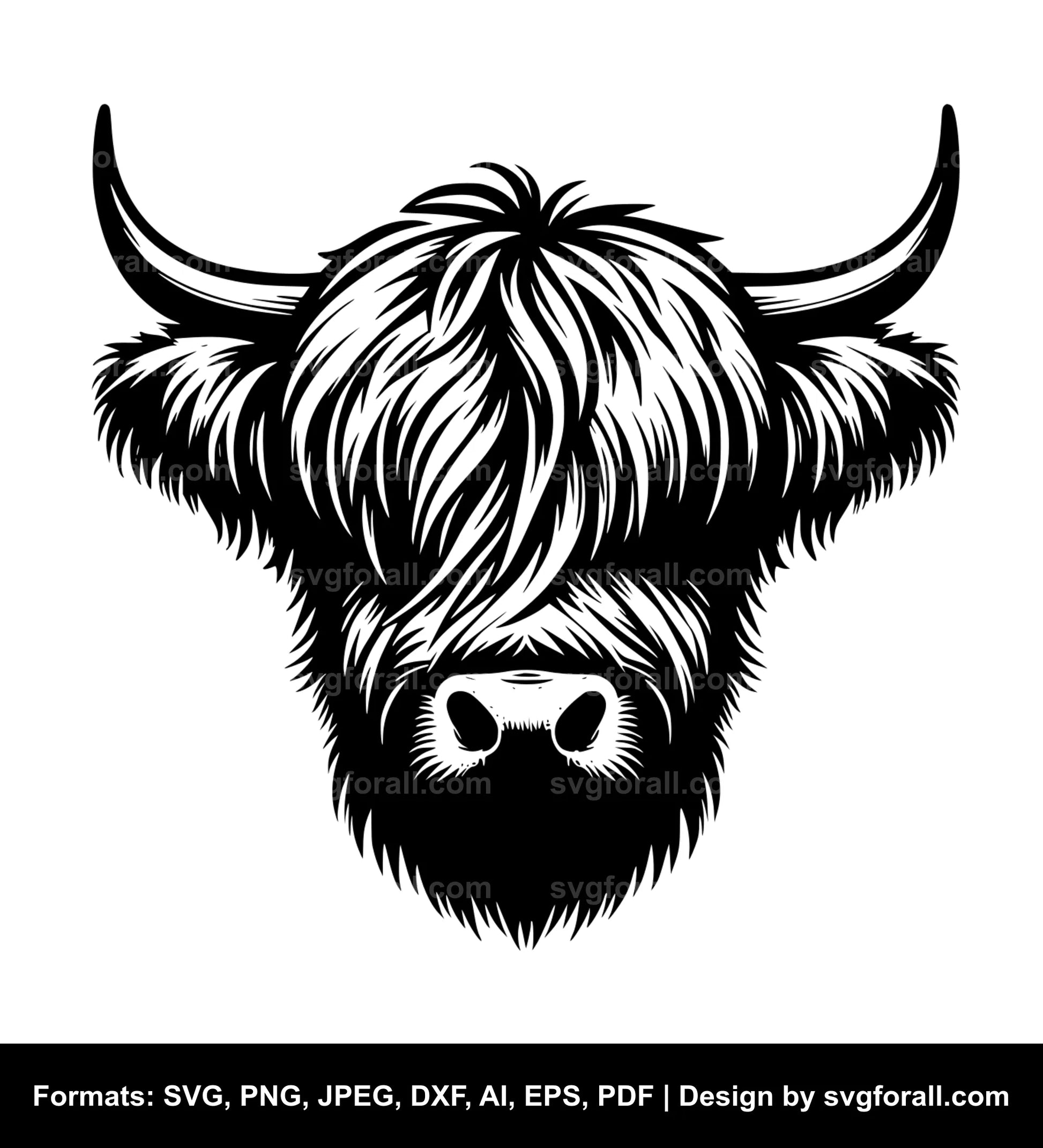 Highland Cow Face Black SVG