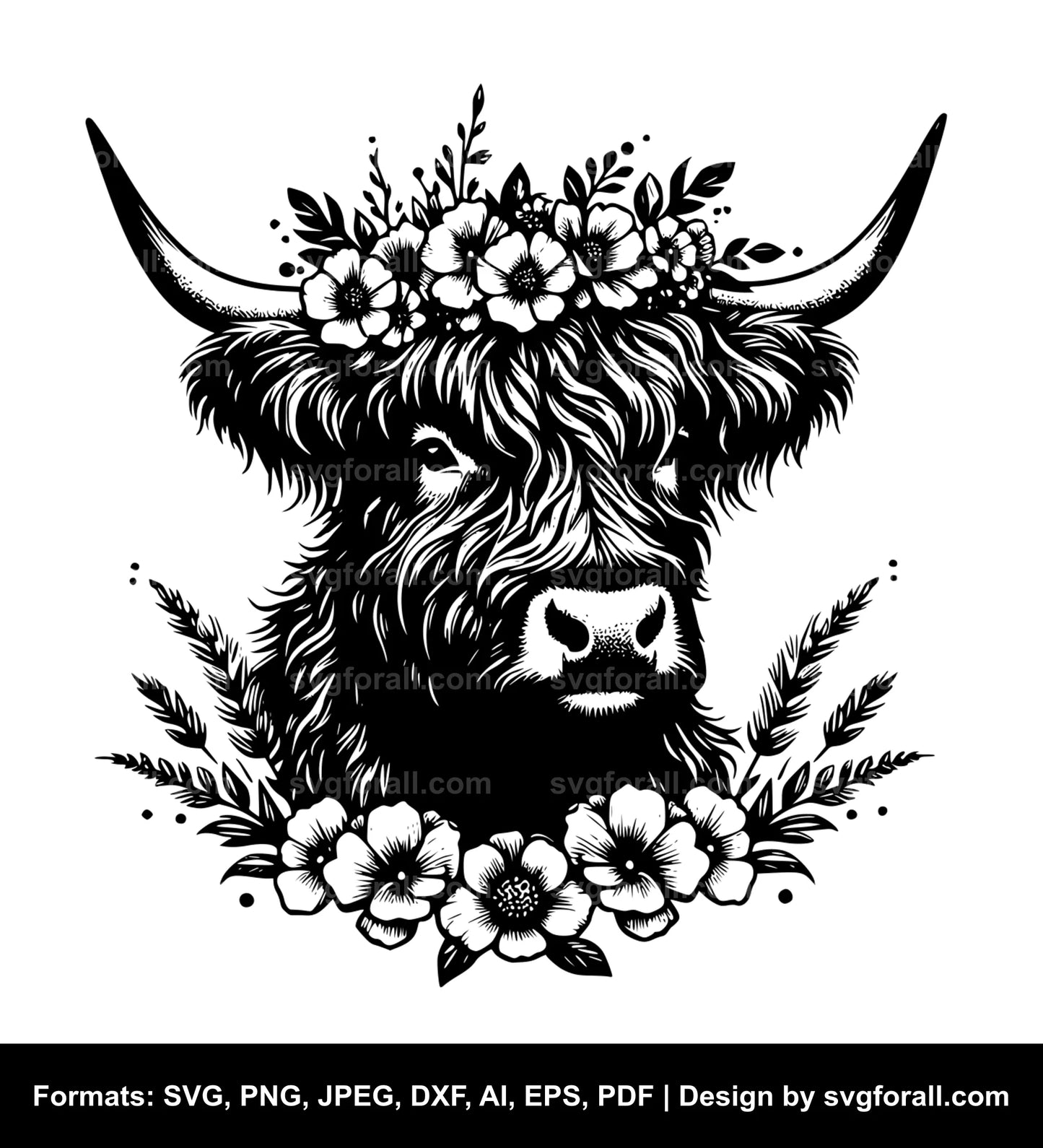 Highland Cow With Flower Crown Cricut SVG