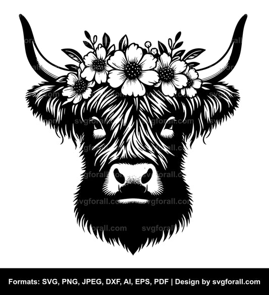 Highland Cow With Flower Crown SVG