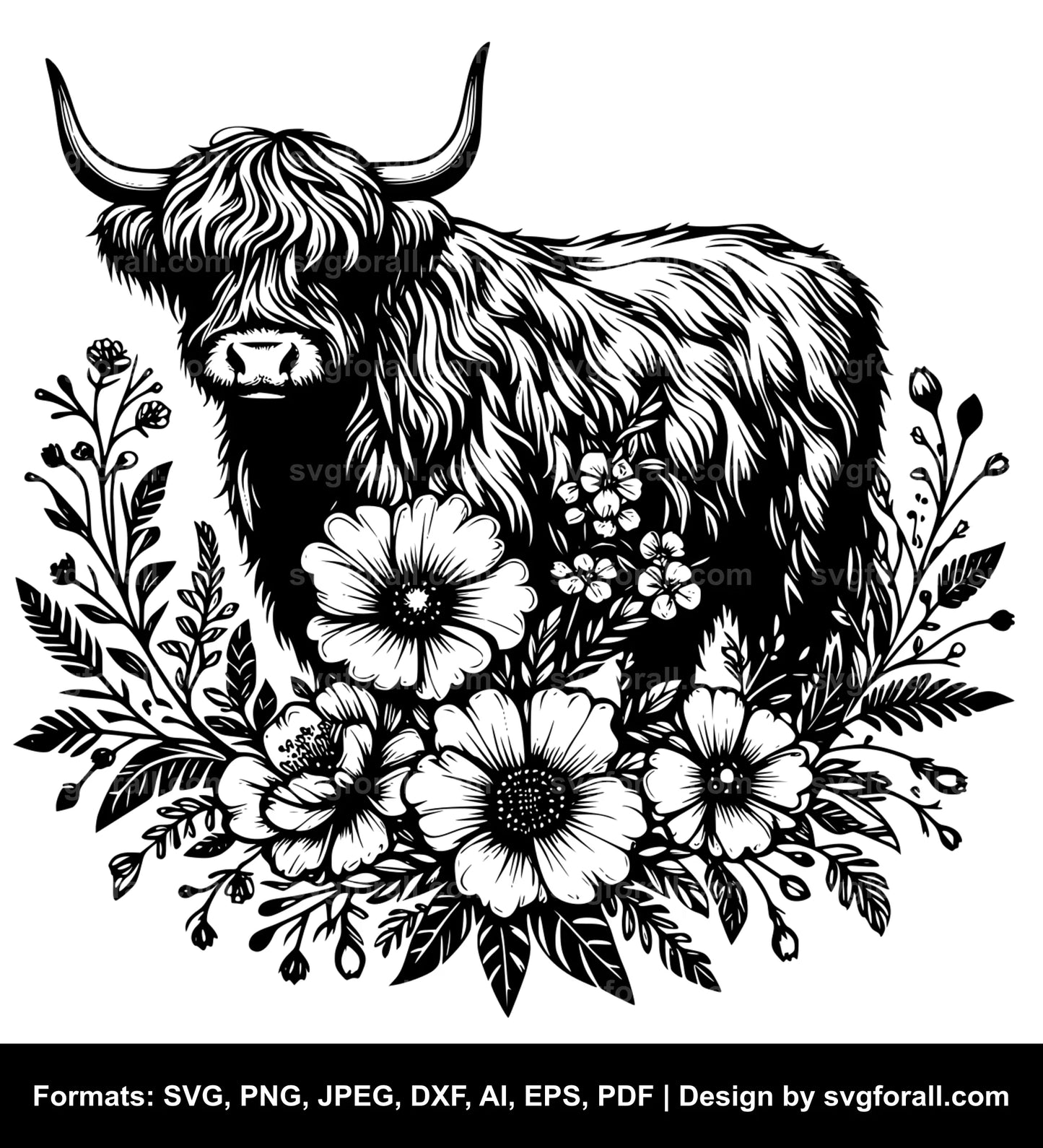 Highland Cow With Flowers Cricut SVG