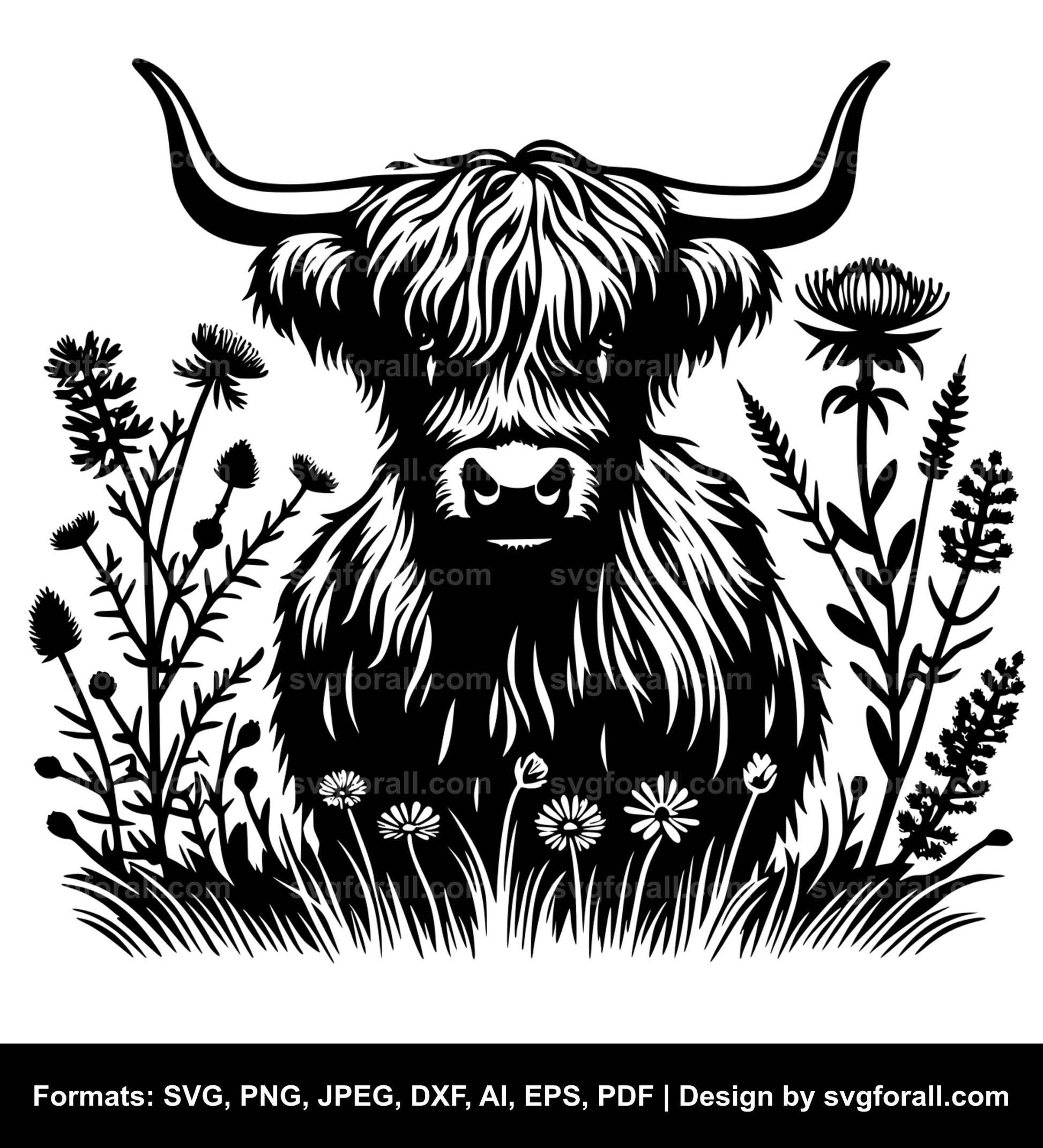 Highland Cow With Flowers SVG