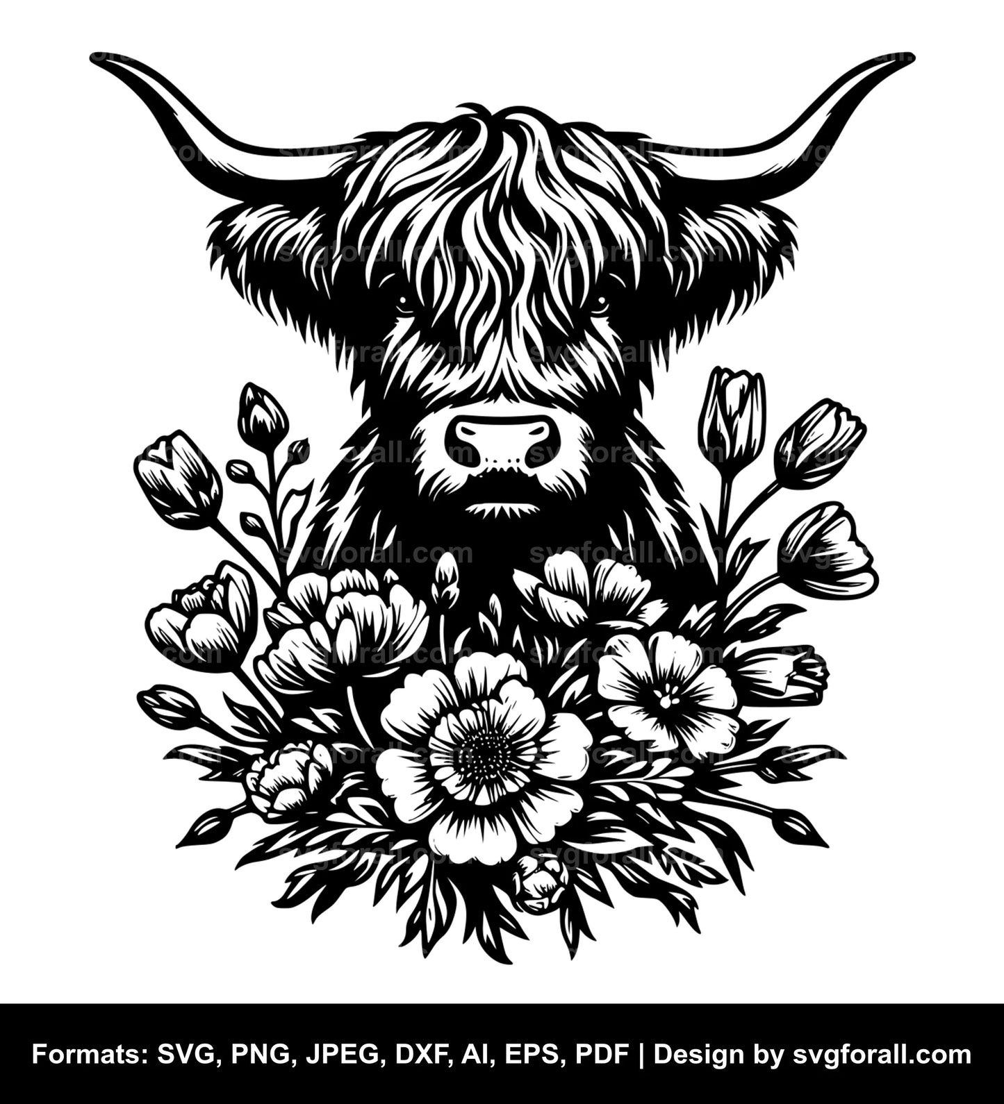 Highland Cow With Flowers SVG PNG