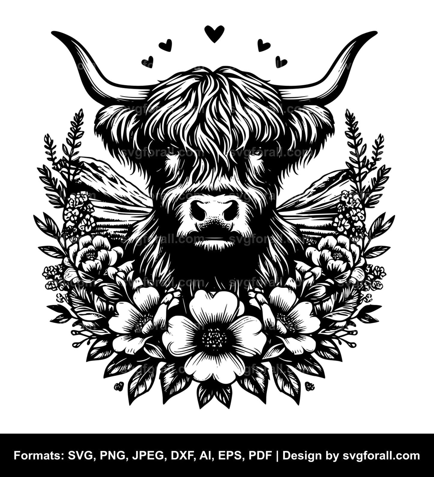 Highland Cow With Flowers Vector SVG