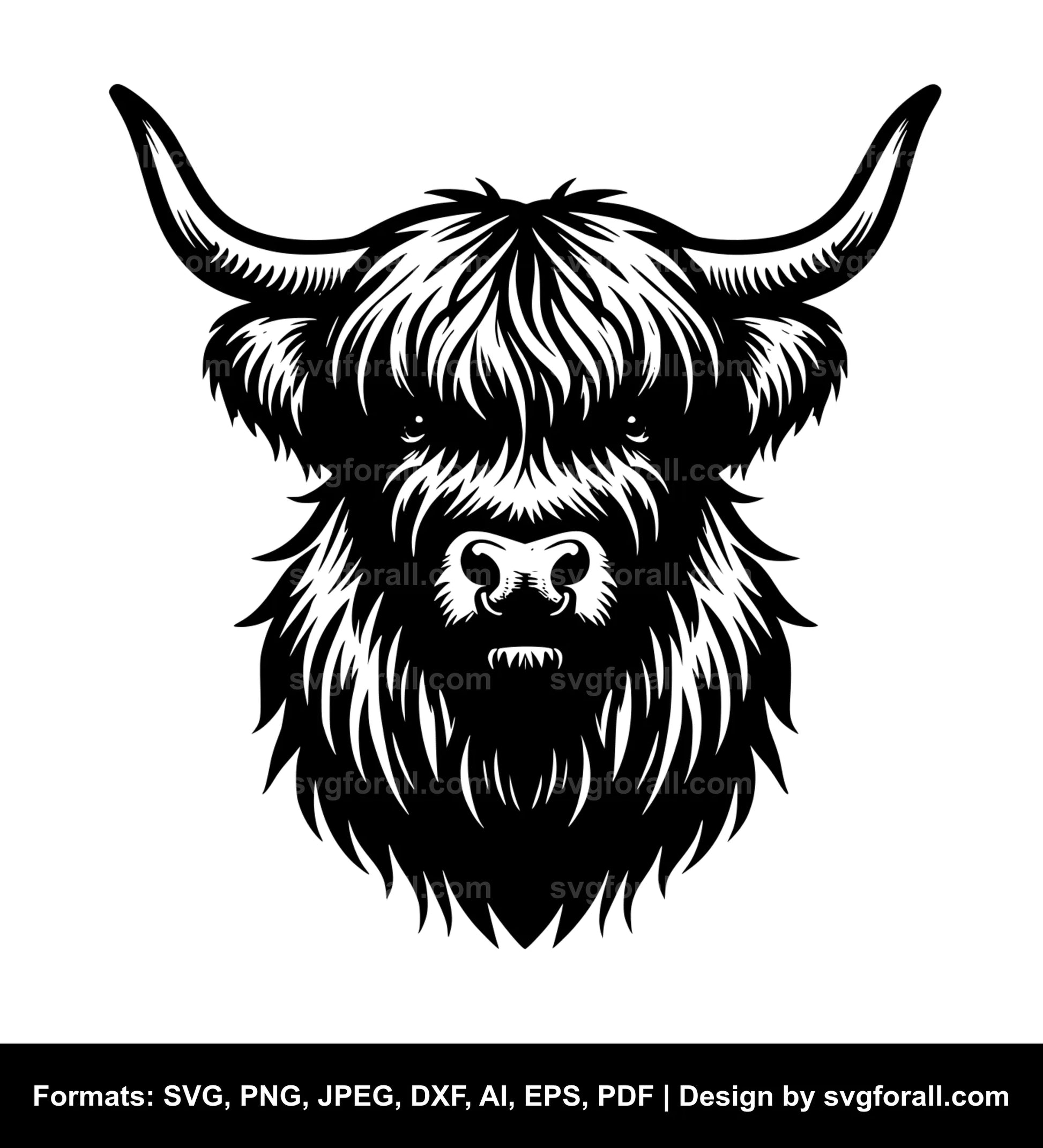 Highland Cow With Horn Black SVG