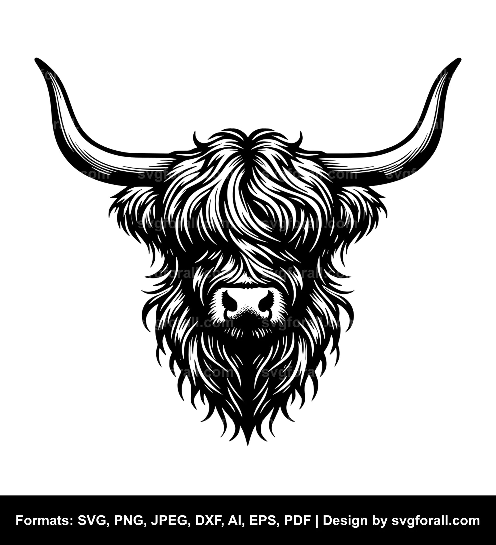 Highland Cow With Horn Clipart SVG