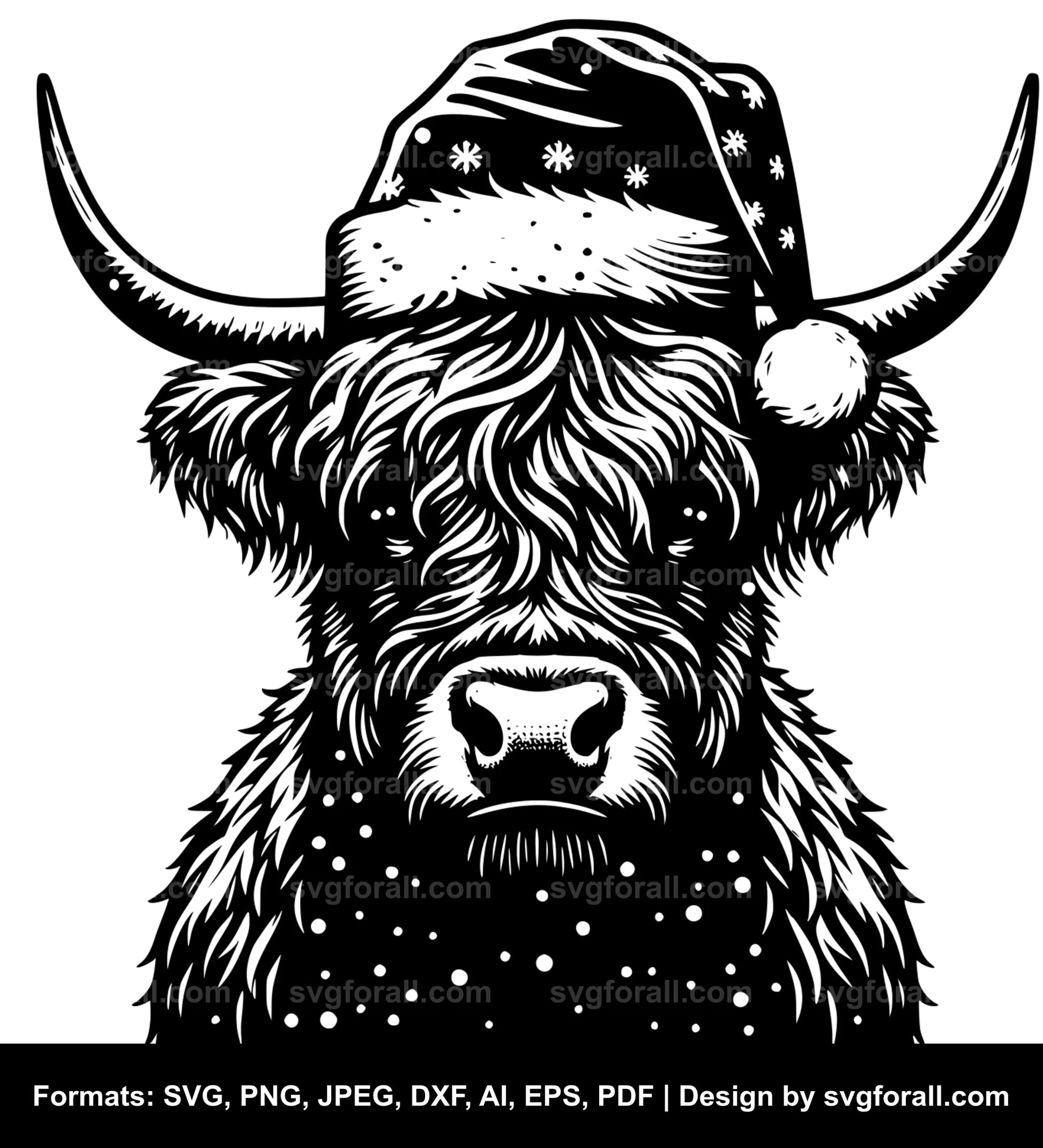 Highland Cow With Santa Hat Cricut SVG