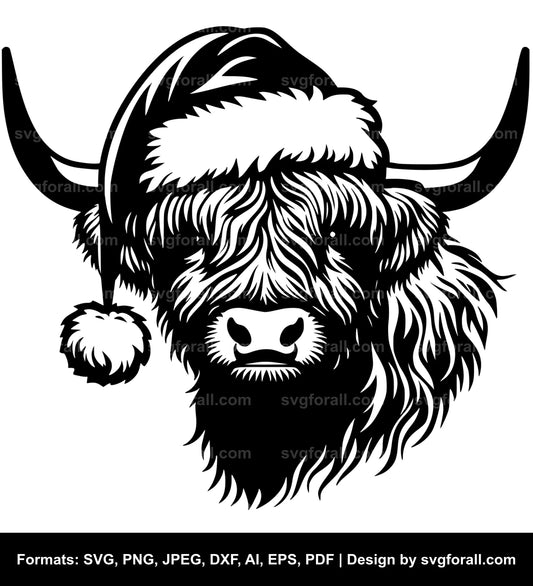 Highland Cow With Santa Hat SVG