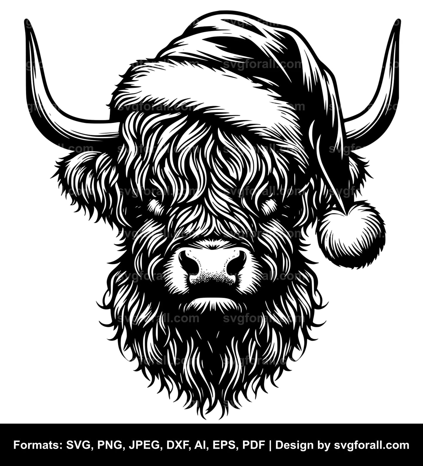 Highland Cow With Santa Hat SVG Design