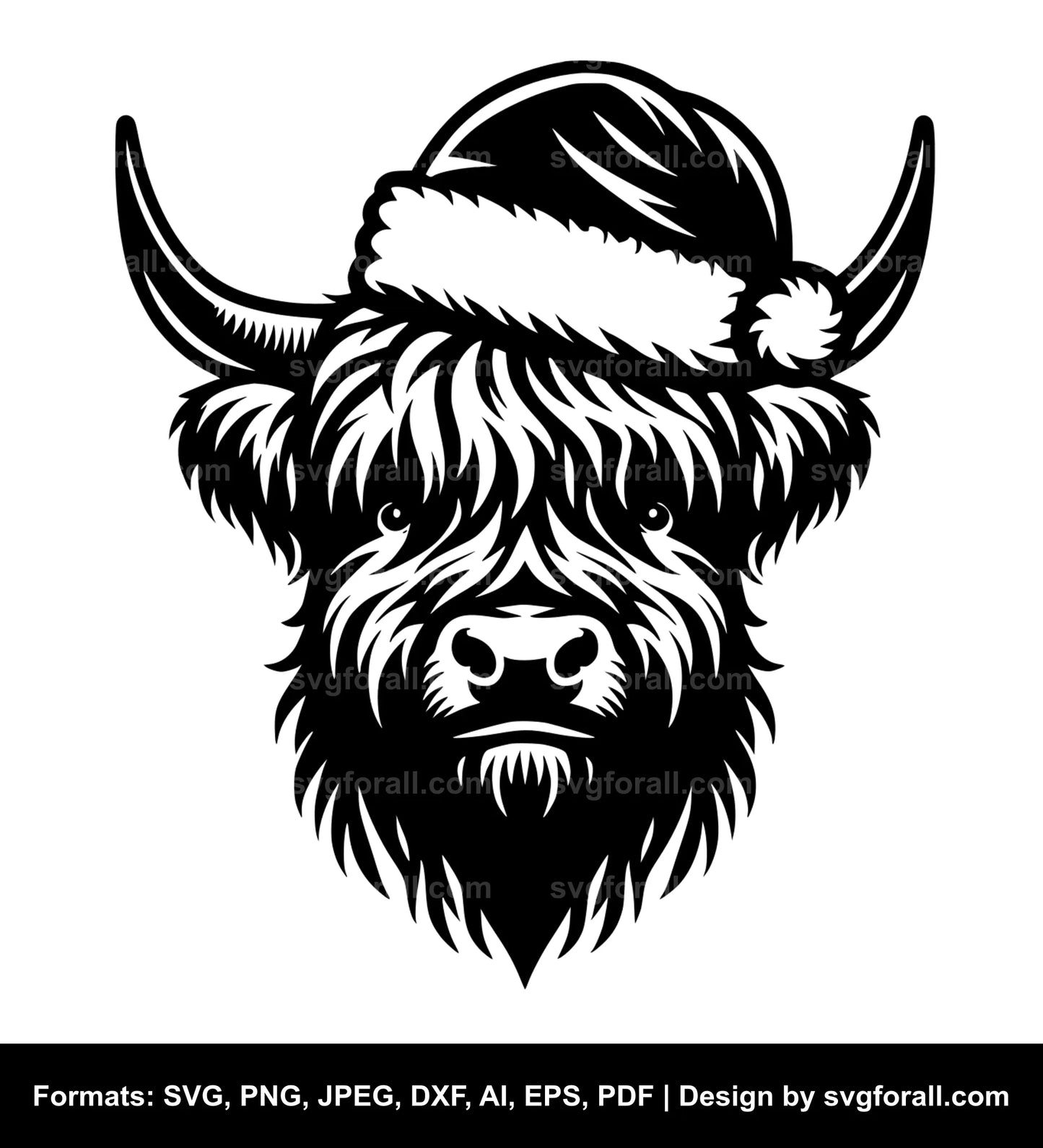 Highland Cow With Santa Hat SVG PNG