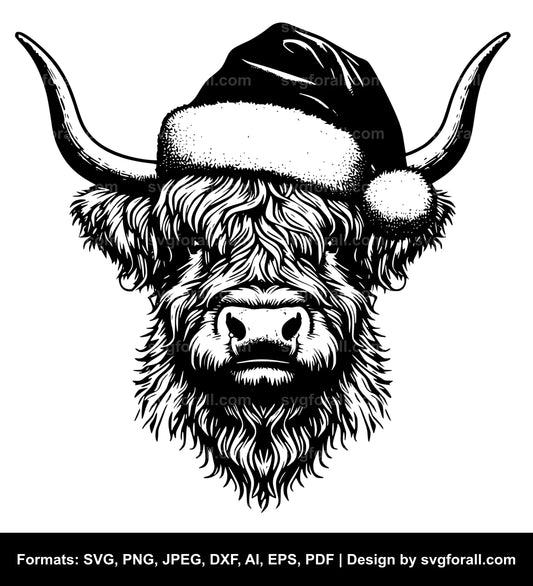 Highland Cow With Santa Hat SVG Vector