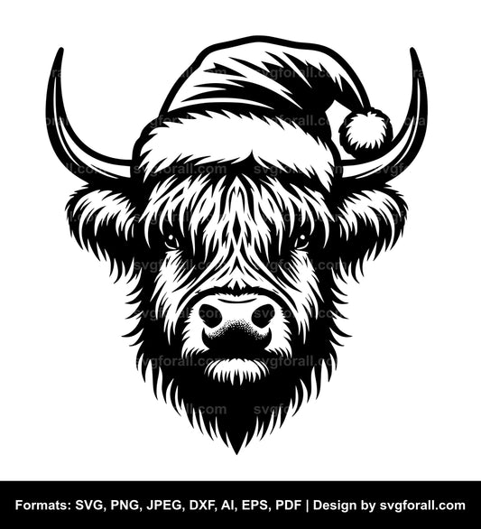 Highland Cow With Santa Hat Vector SVG