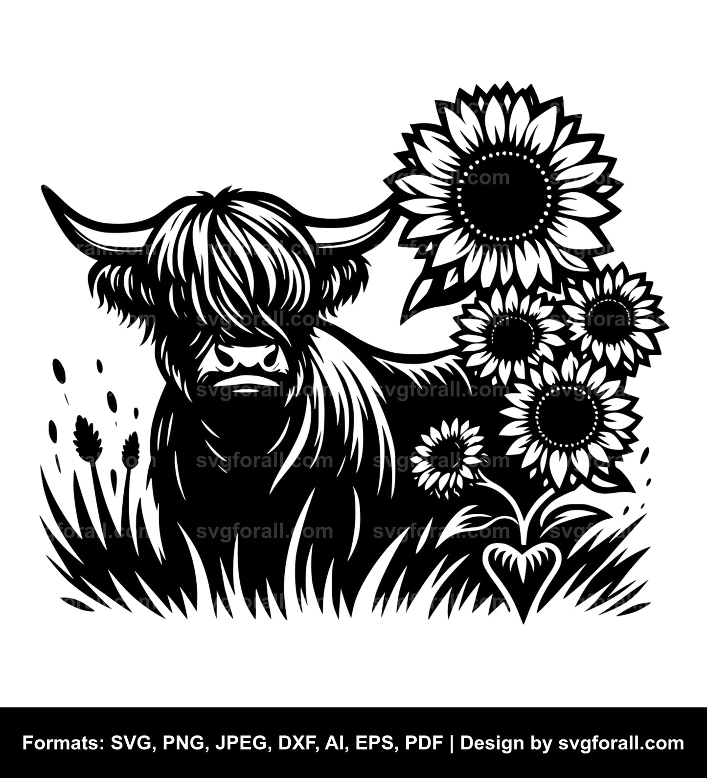 Highland Cow With Sunflowers SVG