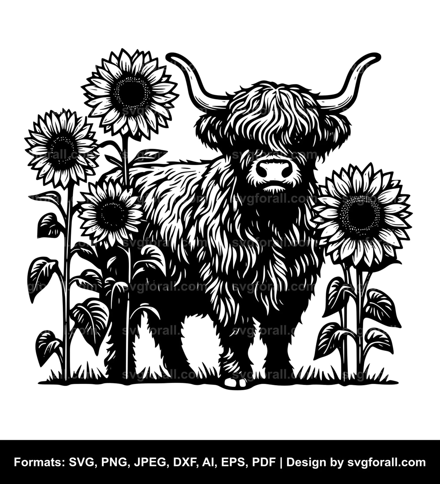 Highland Cow With Sunflowers SVG File