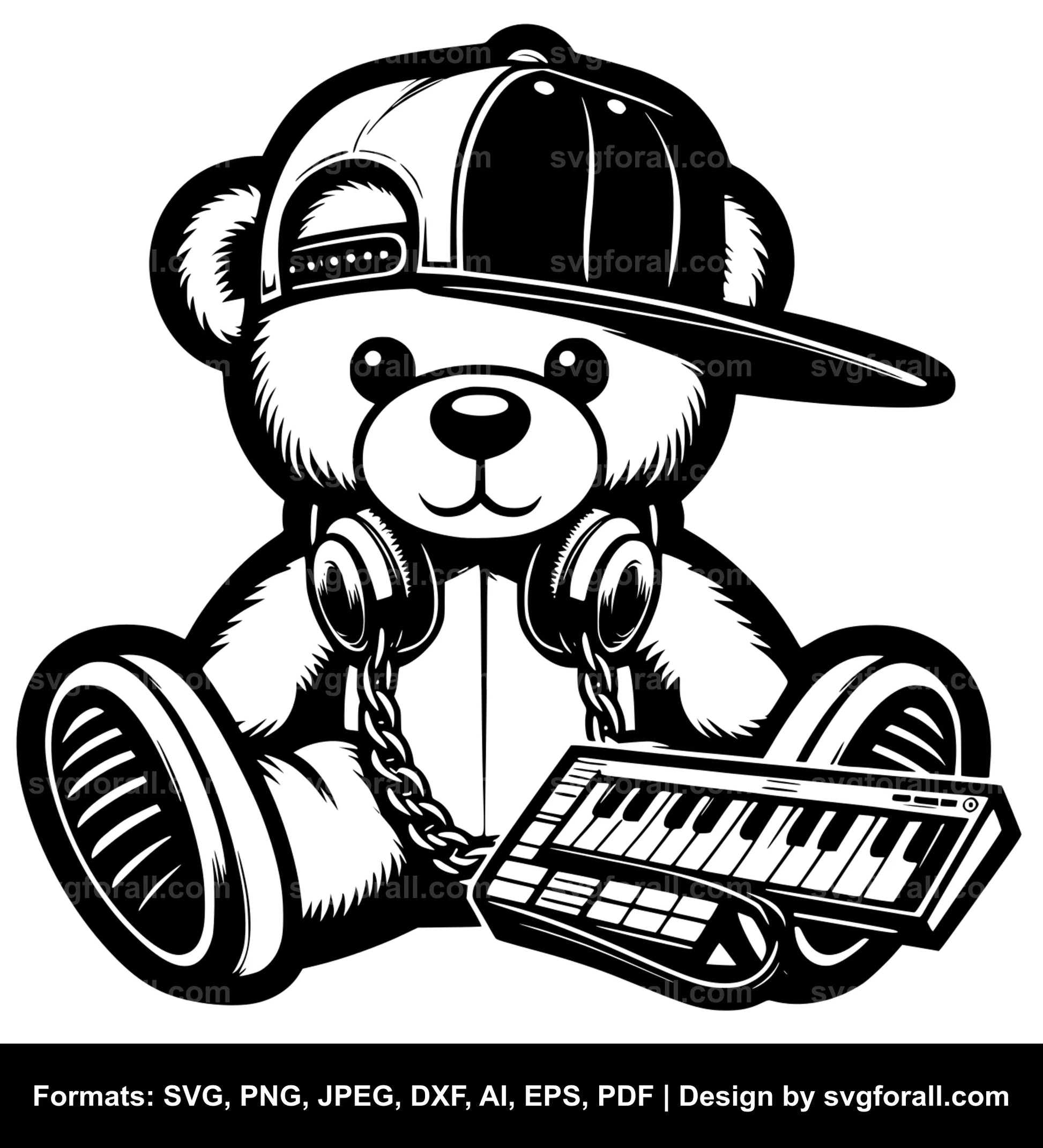 Hip Hop Teddy Bear Black SVG