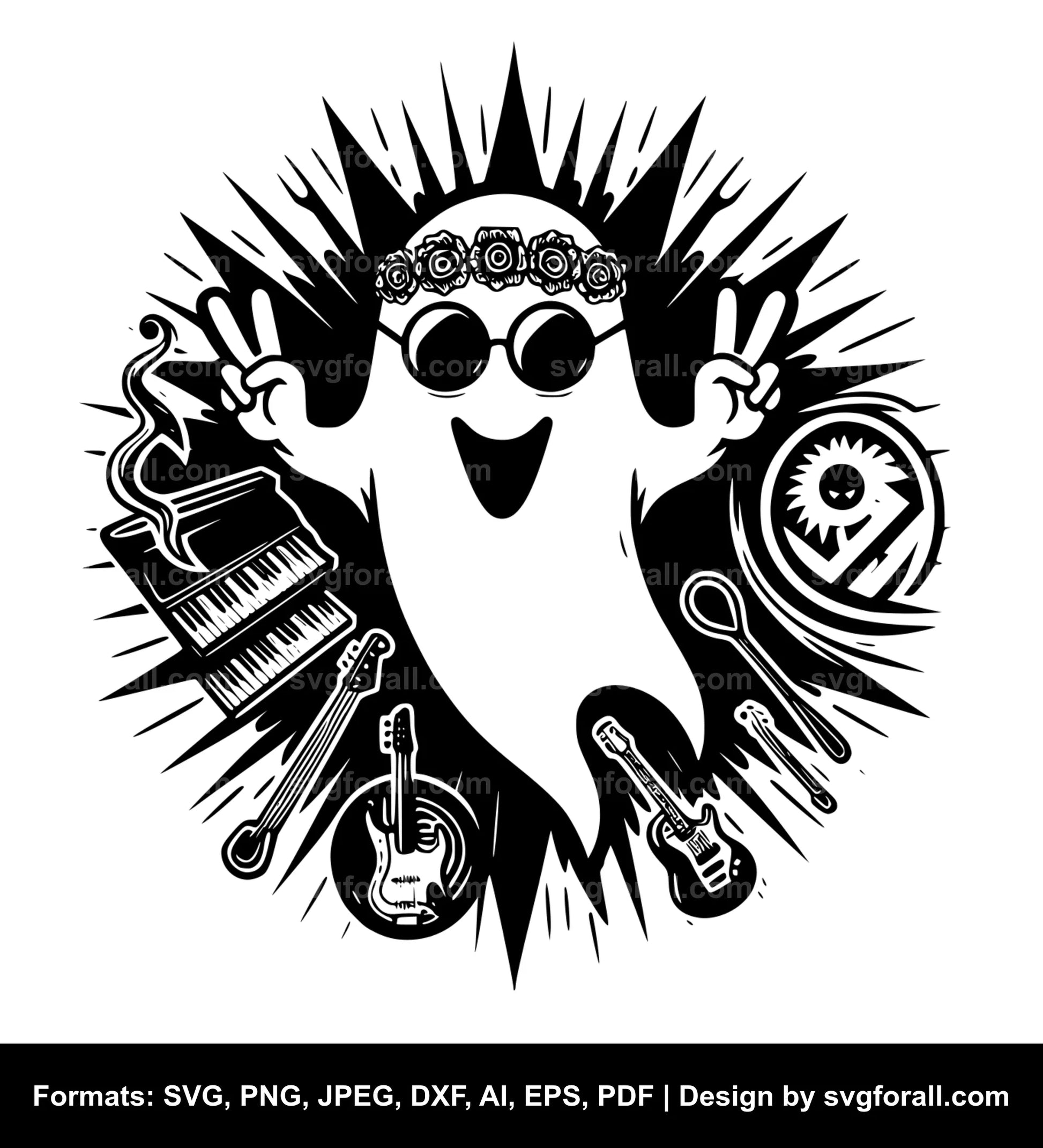 Hippie Ghost Black SVG