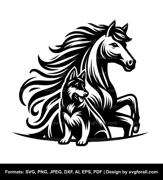 Horse With Dog Black SVG