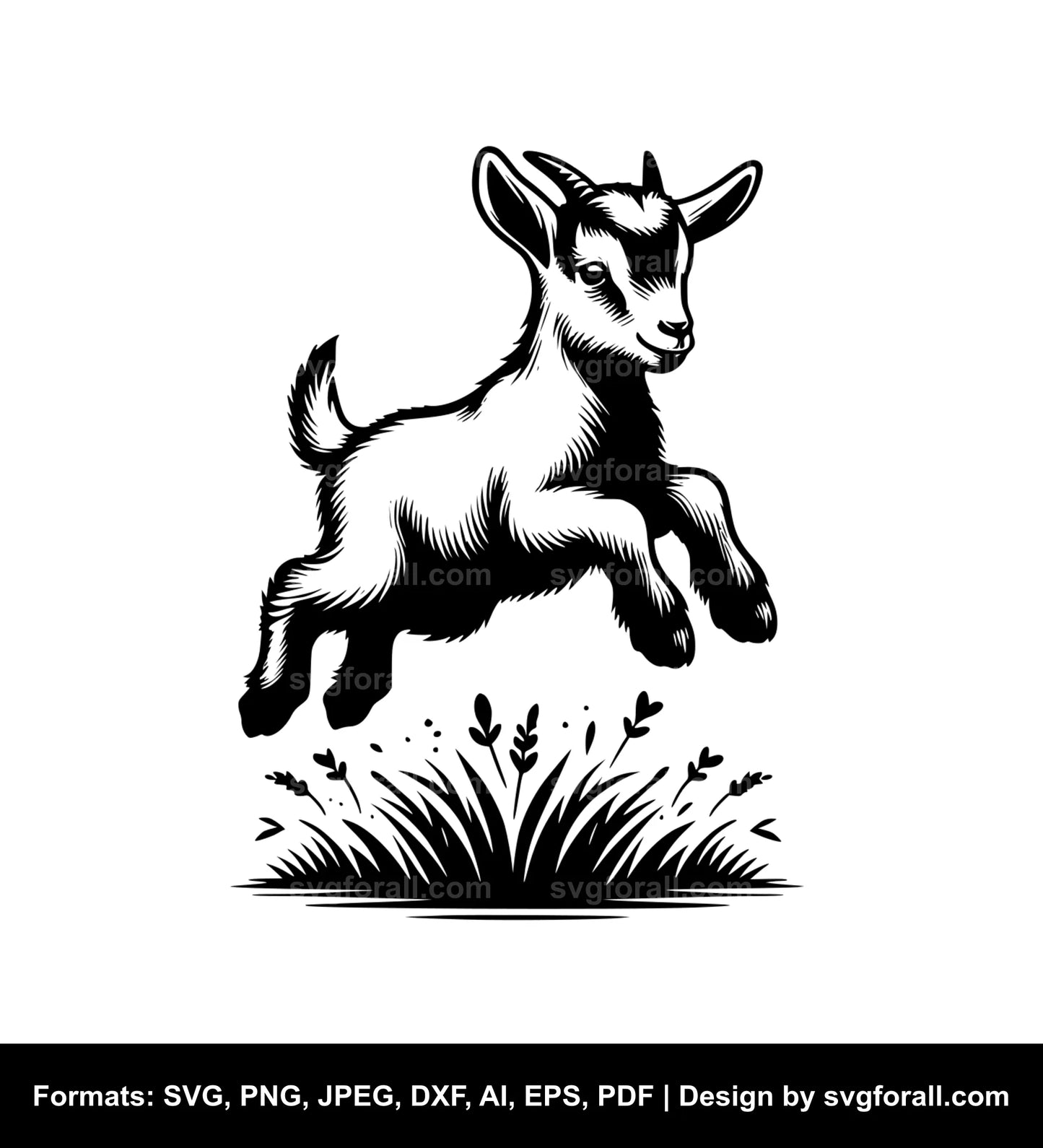 Jumping Baby Goat Black SVG