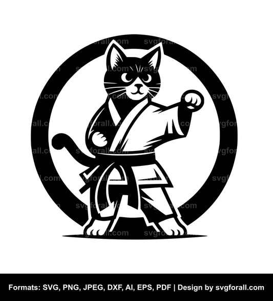 Karate Cat Black SVG