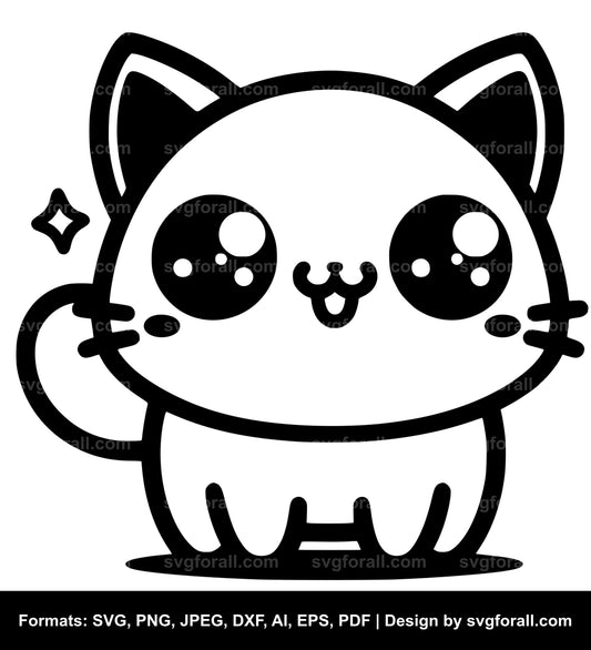 Kawaii Cat Black SVG