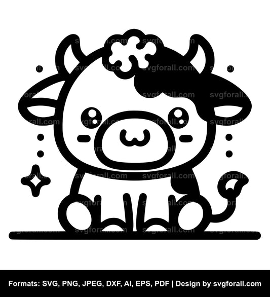 Kawaii Cow Black SVG