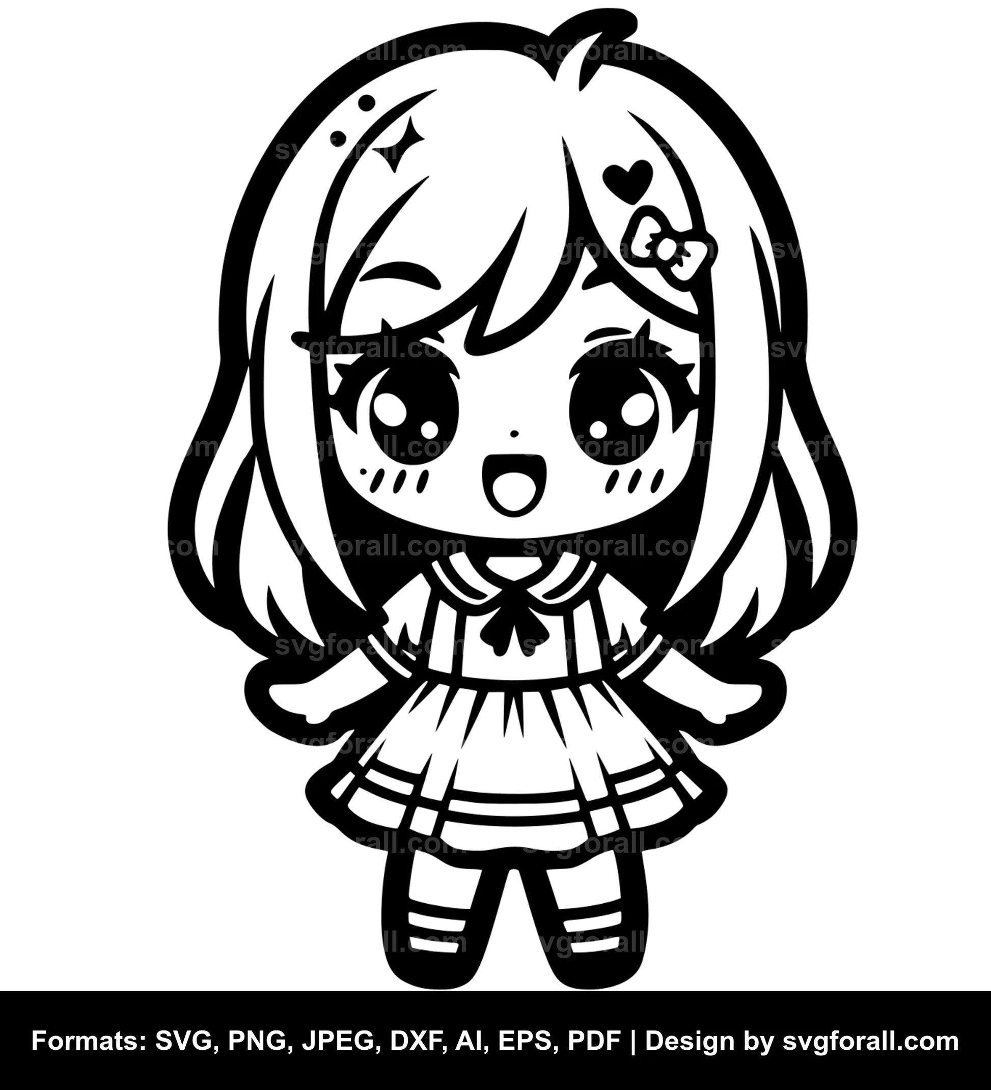 Kawaii Girl Black SVG