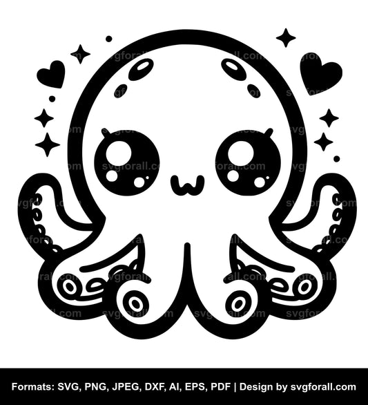 Kawaii Octopus Black SVG