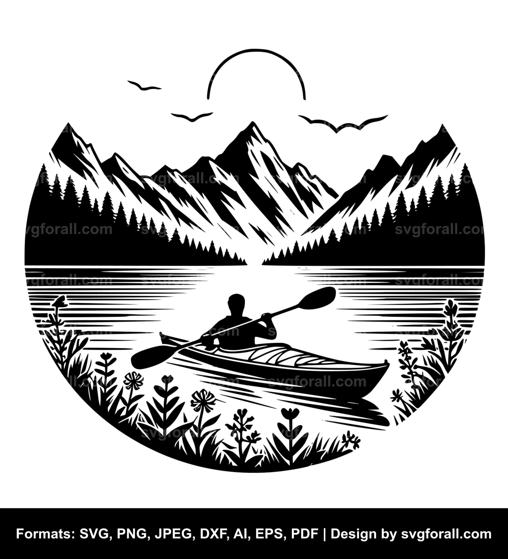 Kayaking Black SVG