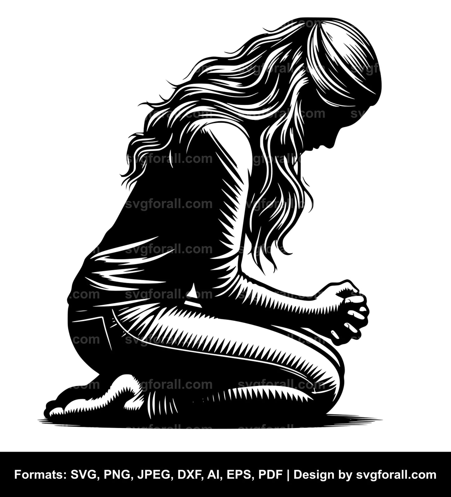 Kneeling Girl Black SVG